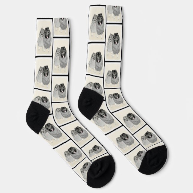 Keeshond Painting 2 Keeshonden Original Dog Art Socks (Right)