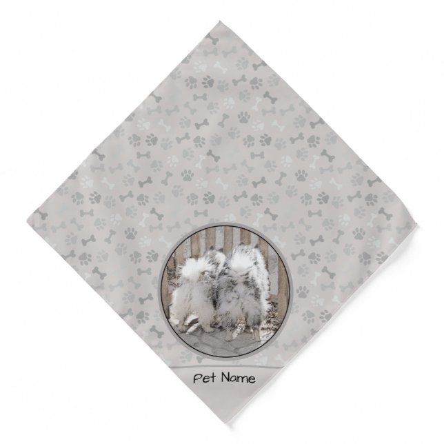 Keeshond Painting Butts At the Gate Cute Dog Art Bandana (Front)