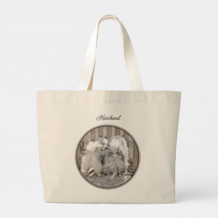 Keeshond Painting Butts At the Gate Cute Dog Art Large Tote Bag