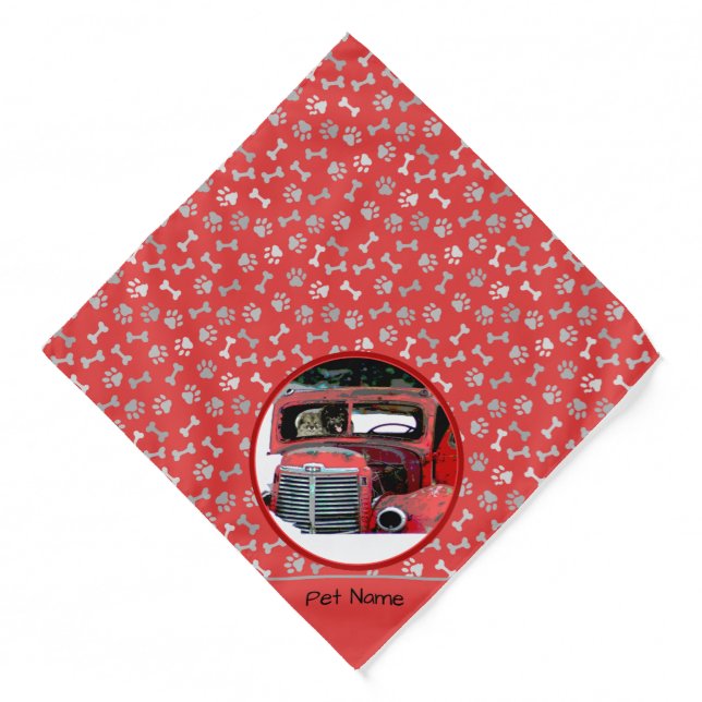 Keeshond Painting Christmas Old Red Truck Dog Art Bandana (Front)