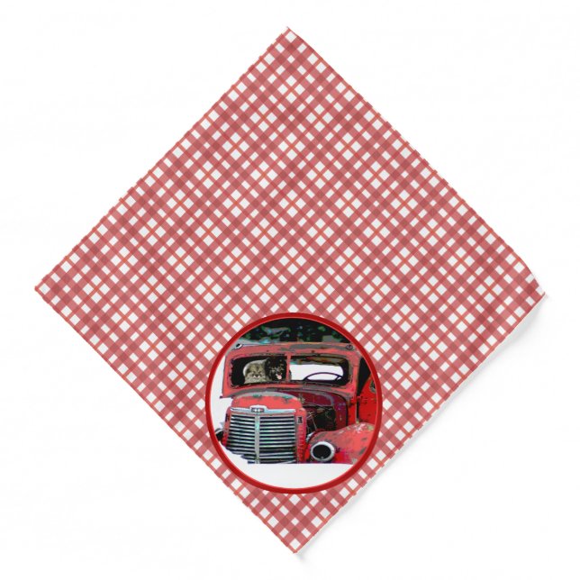 Keeshond Painting Christmas Old Red Truck Dog Art Bandana (Front)