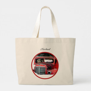 Keeshond Painting Christmas Old Red Truck Dog Art Large Tote Bag