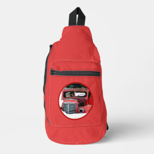 Keeshond Painting Christmas Old Red Truck Dog Art Sling Bag