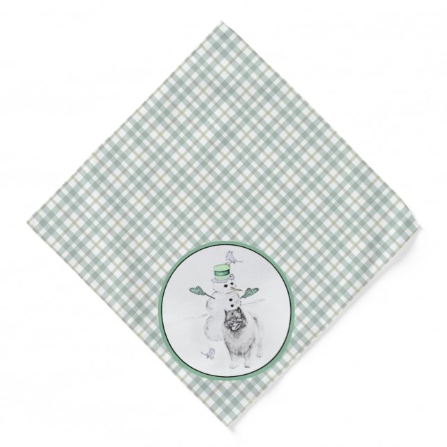 Keeshond Painting Christmas Snowman Pet Dog Art Bandana (Front)