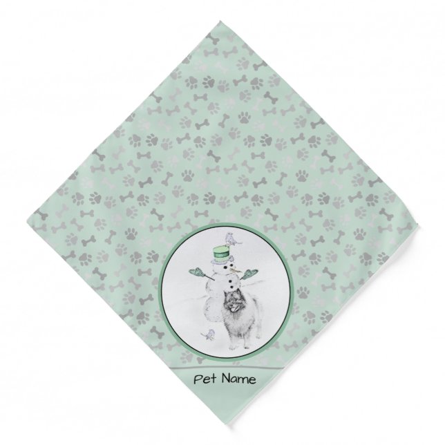 Keeshond Painting Christmas Snowman Pet Dog Art Bandana (Front)