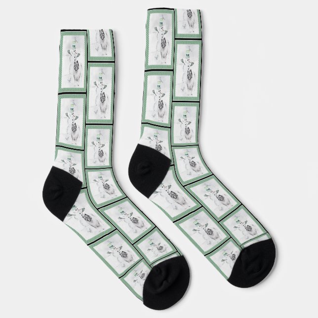 Keeshond Painting Christmas Snowman Pet Dog Art Socks (Right)