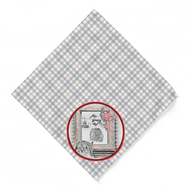 Keeshond Painting Christmas Winter Window Dog Art Bandana (Front)
