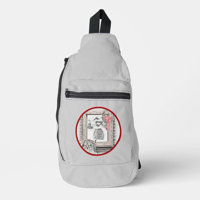 Keeshond Painting Christmas Winter Window Dog Art Sling Bag (Front)