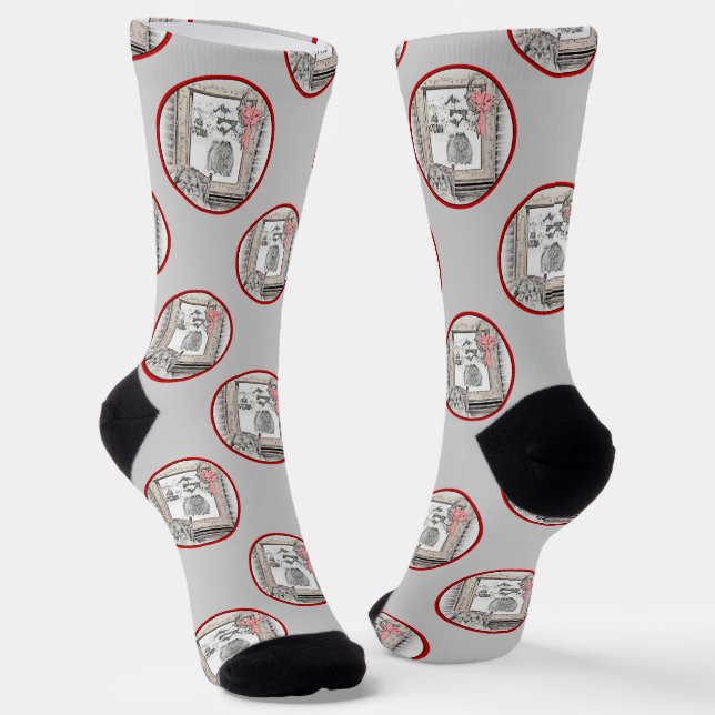Keeshond Painting Christmas Winter Window Dog Art Socks (Angled)