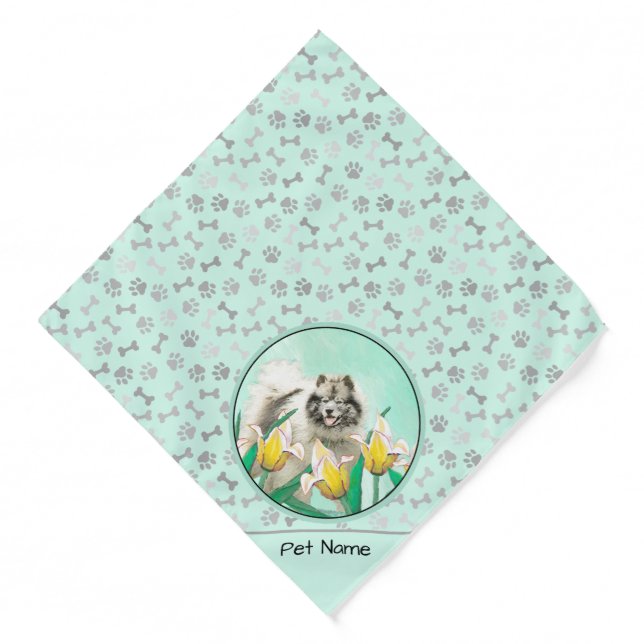 Keeshond Painting in Tulips Cute Original Dog Art Bandana (Front)