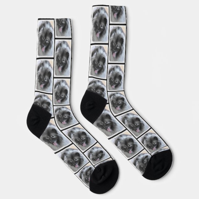 Keeshond Painting Kees Cute Original Pet Dog Art Socks (Right)