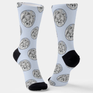 Keeshond Painting Kees Cute Original Pet Dog Art Socks