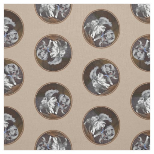 Keeshond Painting Playtime Cute Original Dog Art Fabric