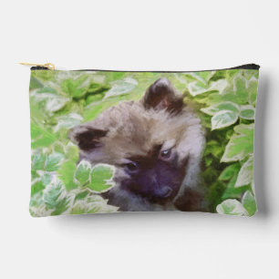 Keeshond Painting Puppy in the Garden Original Art Accessory Pouch