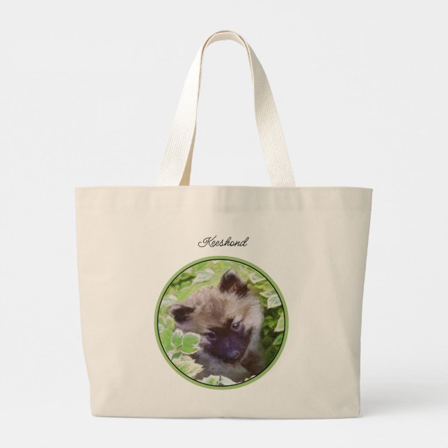 Keeshond Painting Puppy in the Garden Original Art Large Tote Bag (Back)