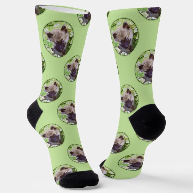 Keeshond Painting Puppy in the Garden Original Art Socks (Angled)