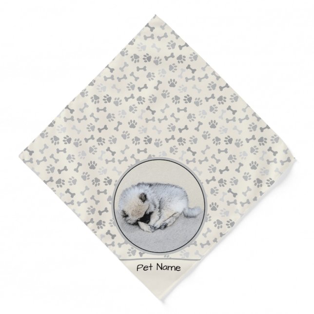 Keeshond Painting Sleeping Puppy Original Dog Art Bandana (Front)