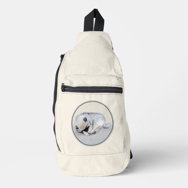 Keeshond Painting Sleeping Puppy Original Dog Art Sling Bag (Front)