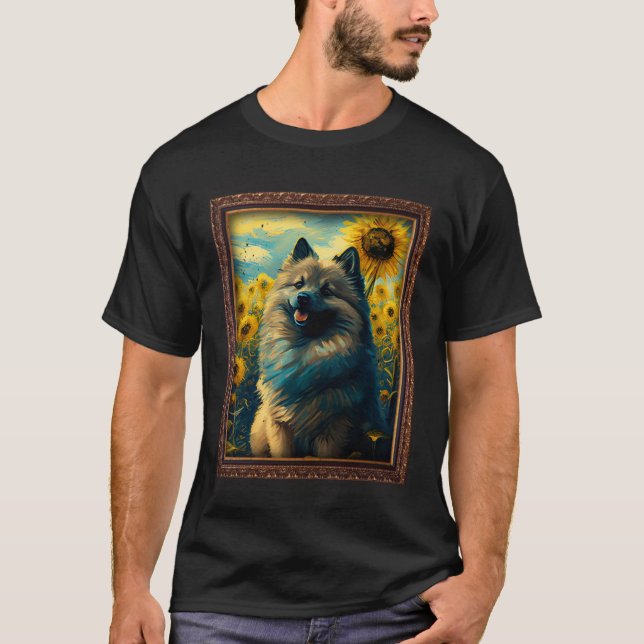 Keeshond Painting Sunflower Flower Mom Women Flora T-Shirt (Front)