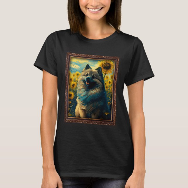 Keeshond Painting Sunflower Flower Mom Women Flora T-Shirt (Front)