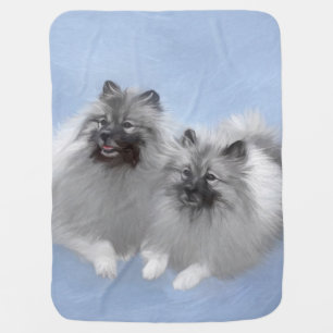 Keeshond Pair of Kees Painting Original Animal Art Baby Blanket