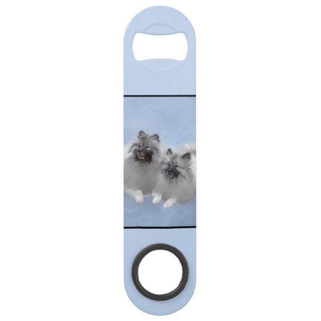 Keeshond Pair of Kees Painting Original Animal Art Bar Key (Front)