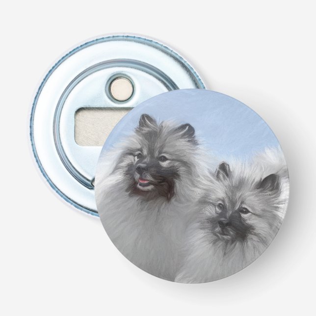 Keeshond Pair of Kees Painting Original Animal Art Bottle Opener (Front)