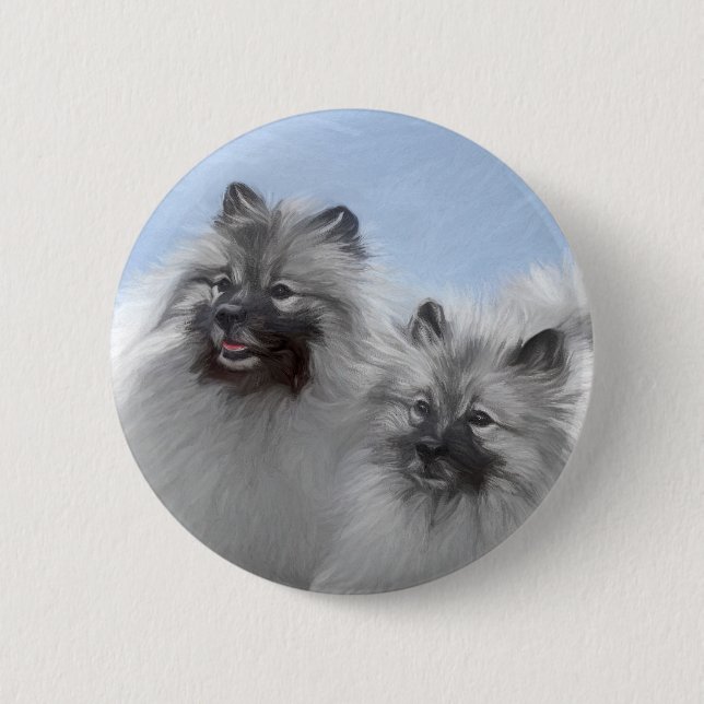 Keeshond Pair of Kees Painting Original Animal Art Button (Front)
