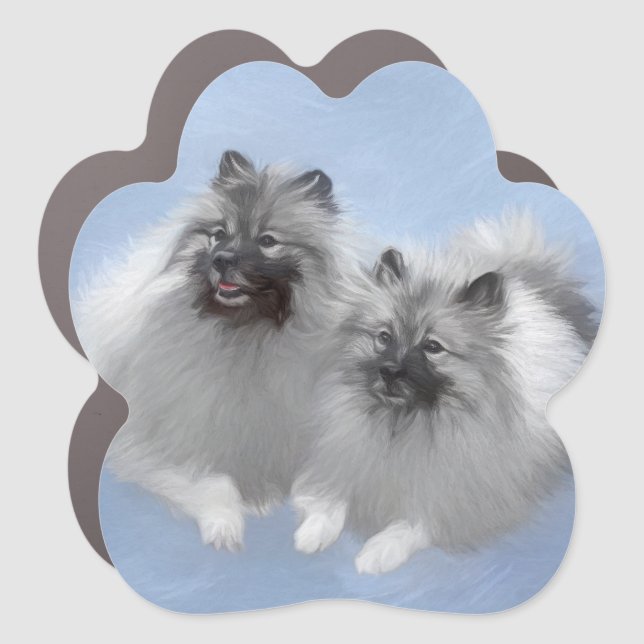 Keeshond Pair of Kees Painting Original Animal Art Car Magnet (Front)