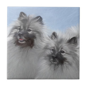 Keeshond Pair of Kees Painting Original Animal Art Ceramic Tile
