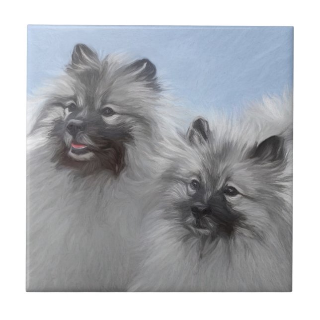 Keeshond Pair of Kees Painting Original Animal Art Ceramic Tile (Front)
