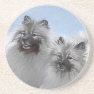 Keeshond Pair of Kees Painting Original Animal Art Coaster