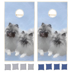 Keeshond Pair of Kees Painting Original Animal Art Cornhole Set
