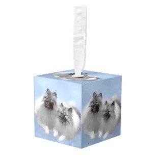 Keeshond Pair of Kees Painting Original Animal Art Cube Ornament