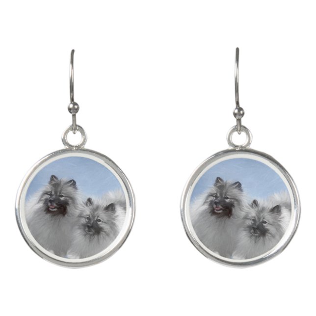Keeshond Pair of Kees Painting Original Animal Art Earrings (Front)