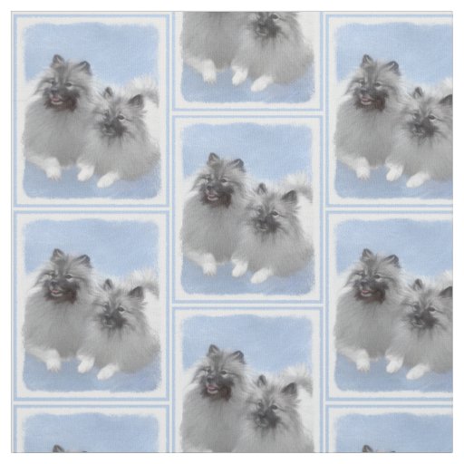 Keeshond Pair of Kees Painting Original Animal Art Fabric