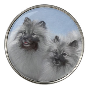 Keeshond Pair of Kees Painting Original Animal Art Golf Ball Marker