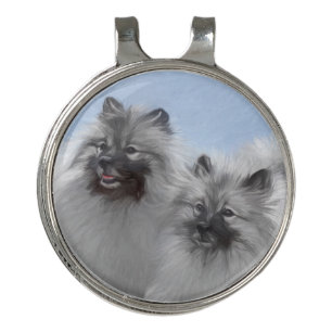 Keeshond Pair of Kees Painting Original Animal Art Golf Hat Clip