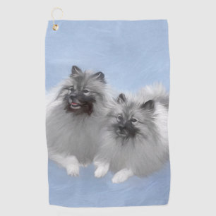 Keeshond Pair of Kees Painting Original Animal Art Golf Towel