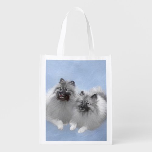 Keeshond Pair of Kees Painting Original Animal Art Grocery Bag