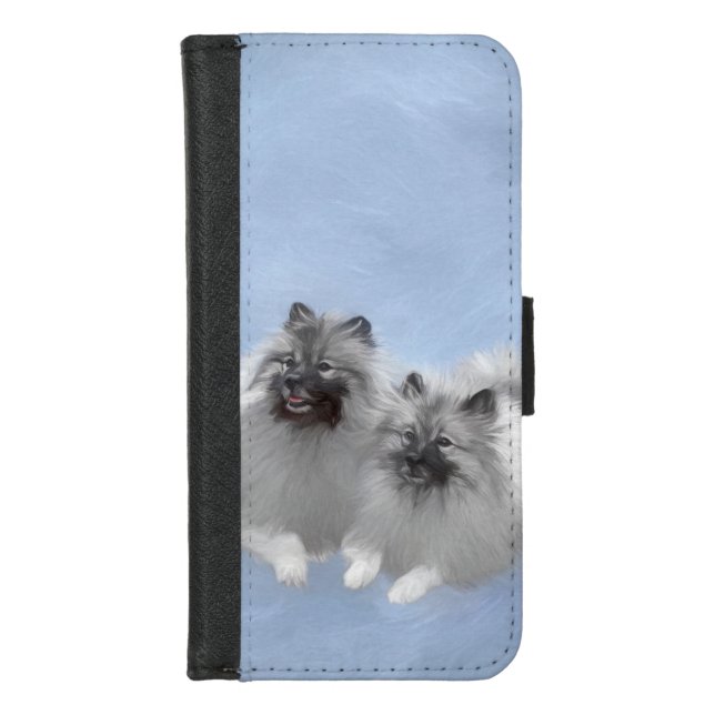 Keeshond Pair of Kees Painting Original Animal Art iPhone Wallet Case (Front)