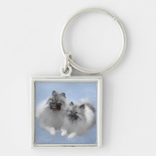 Keeshond Pair of Kees Painting Original Animal Art Keychain