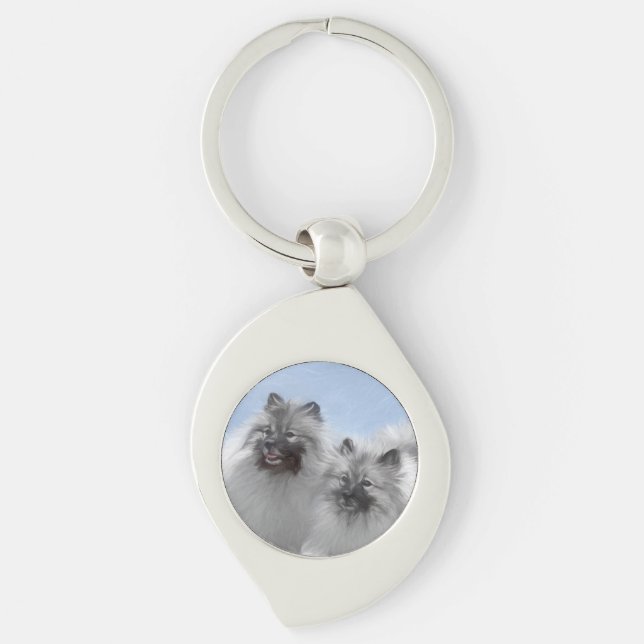 Keeshond Pair of Kees Painting Original Animal Art Keychain (Front)