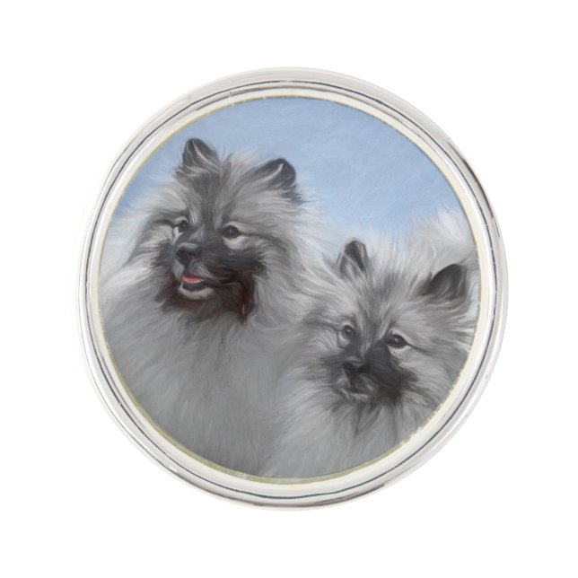 Keeshond Pair of Kees Painting Original Animal Art Lapel Pin (Front)