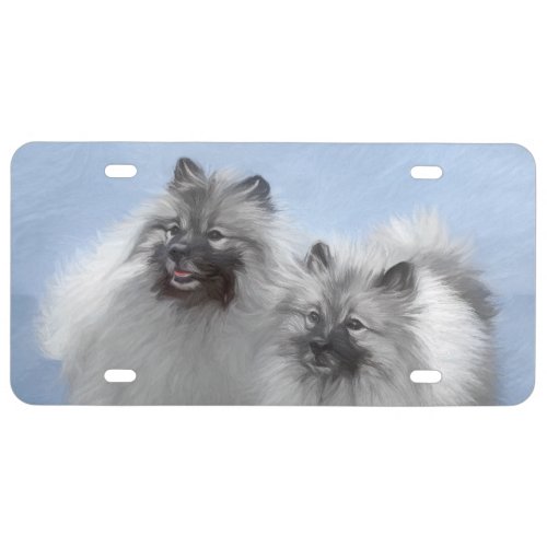 Keeshond Pair of Kees Painting Original Animal Art License Plate