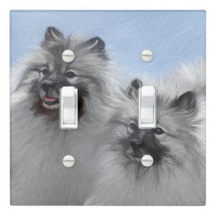 Keeshond Pair of Kees Painting Original Animal Art Light Switch Cover