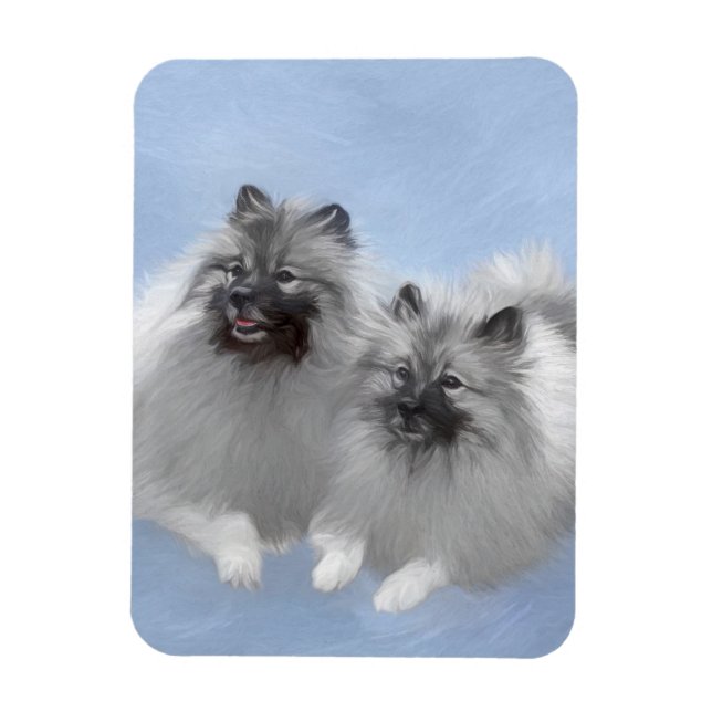 Keeshond Pair of Kees Painting Original Animal Art Magnet (Vertical)