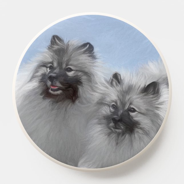 Keeshond Pair of Kees Painting Original Animal Art PopSocket (Popsocket)