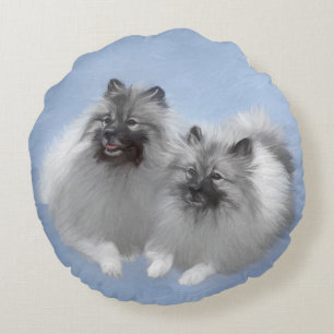 Keeshond Pair of Kees Painting Original Animal Art Round Pillow