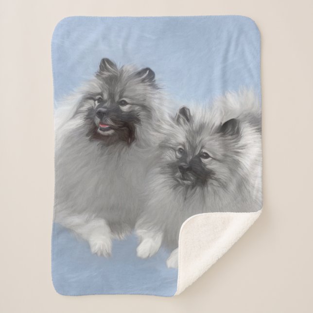 Keeshond Pair of Kees Painting Original Animal Art Sherpa Blanket (Front)